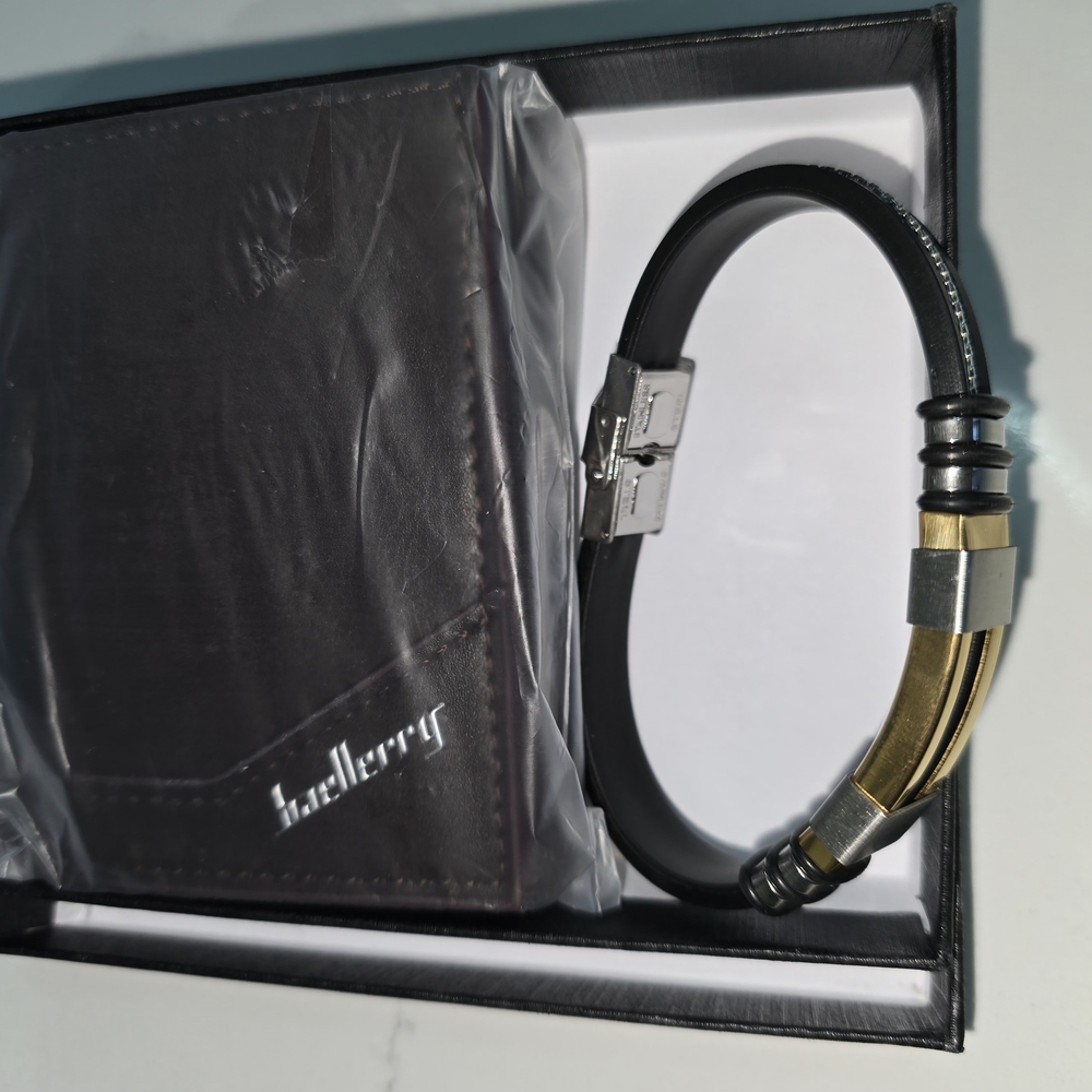 Baellerry Black Wallet with Gold and Silver Bracelet